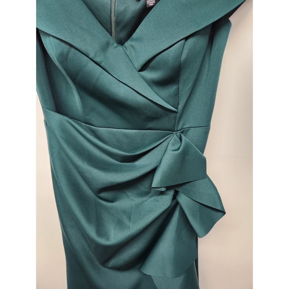 Xscape Women's Long Off Shoulder Sweetheart Neck Side Ruffle Gown, Sz 14P Hunter - Picture 3 of 14
